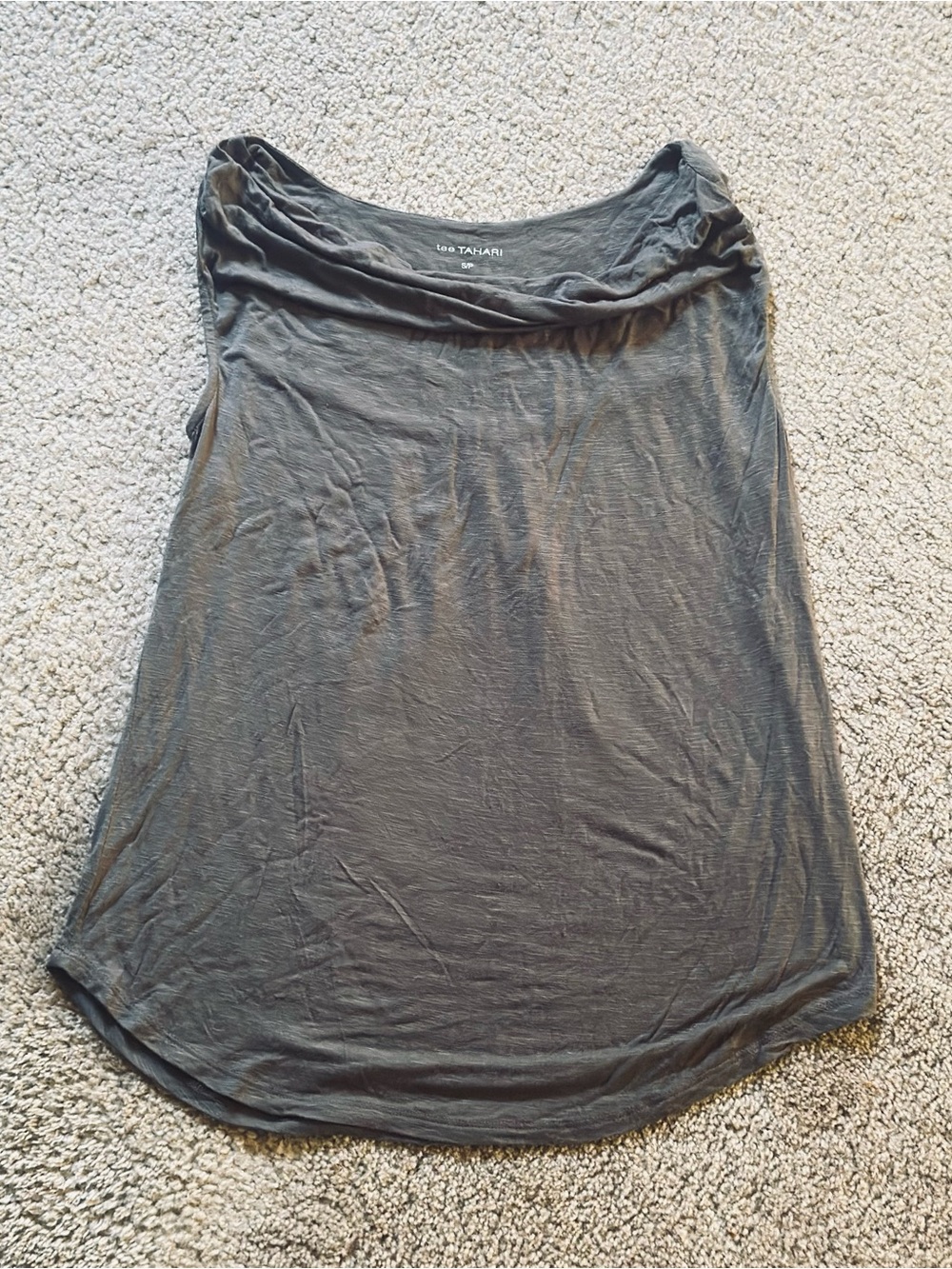 Tahari Women’s Grey Cowl Neck Sleeveless Tank Tee SIZE S Petite